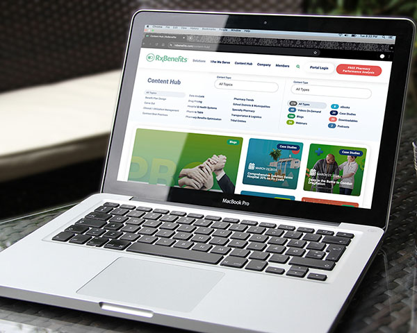 The front page of the RxBenefits Content Hub on a MacBook