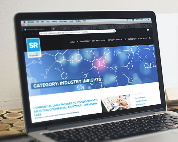The front page of the Southern Research Industry Insights section on a MacBook